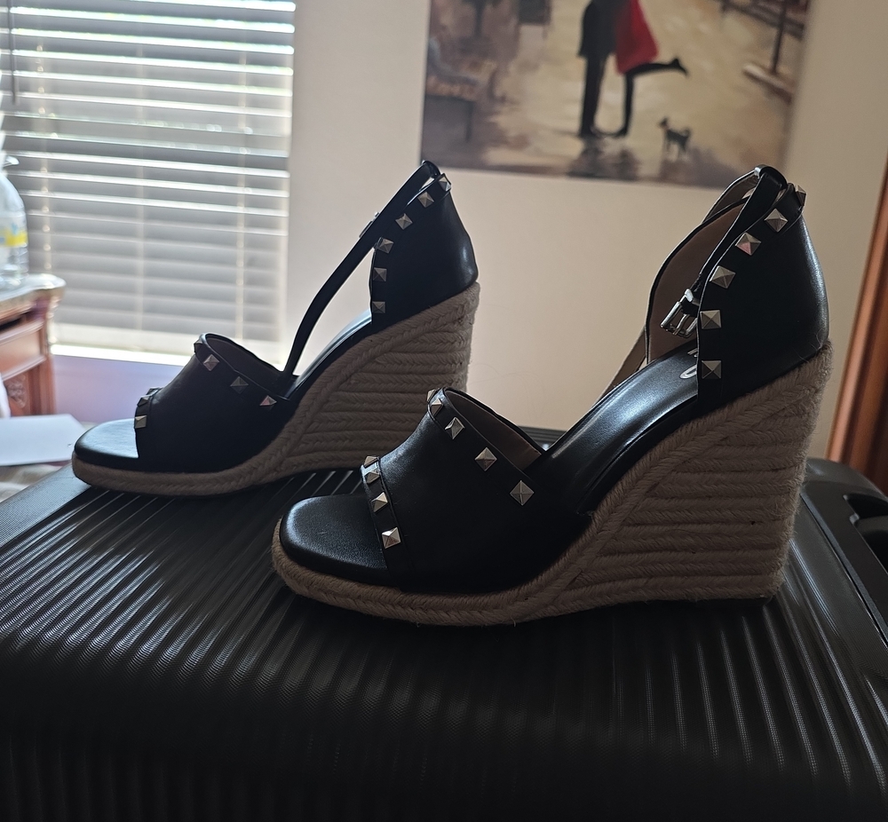 Mix No. 6 Black Studded Espadrille Wedge Sandals